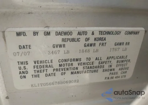 2008 Chevrolet Aveo Lt from USA, damaged, VIN KL1TG56678B069082